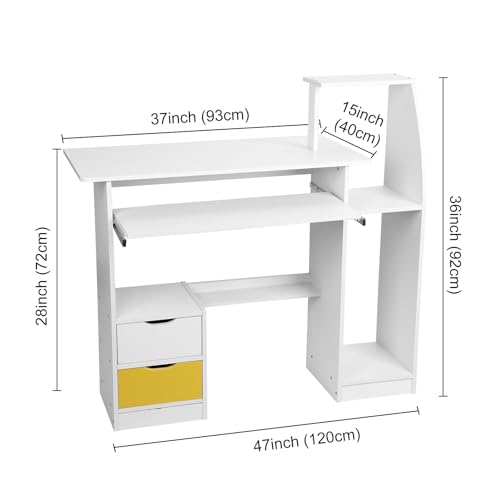 Small Computer Office Desk with 2 Drawers and 3 Hutch Shelves Writing Desk J994172