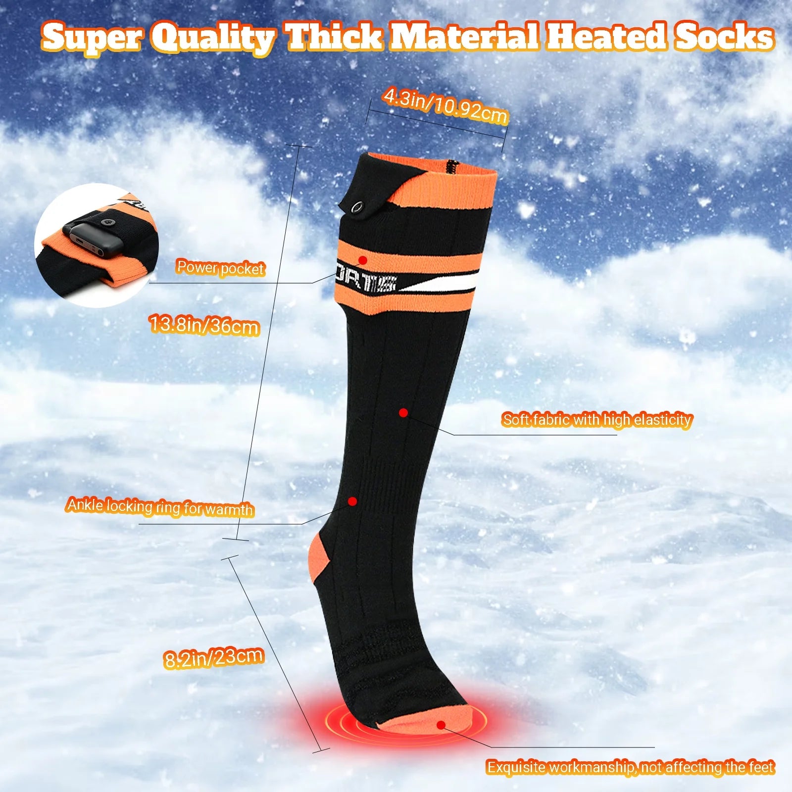 Black Rechargeable Electric Heated Socks Z613