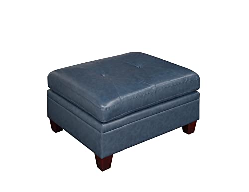 Ink Blue Genuine Leather Sectional Sofa Set, 6-Piece, Tufted Back, Wood Legs, 132 x 102 x 35 Inches J320
