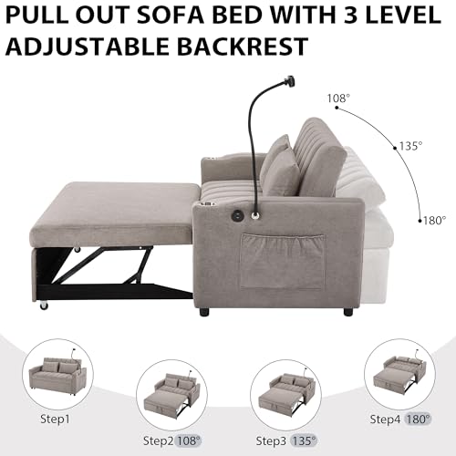 Beige 3 in 1 Convertible Single Sofa Bed Lounger Chair with Pillow and Adjustable Backrest C43341