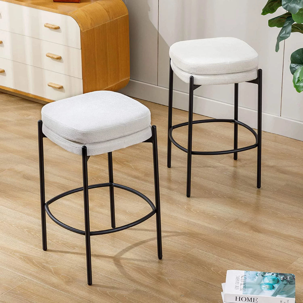 Cream White Boucle Fabric Bar Stools Set of 2 I48305
