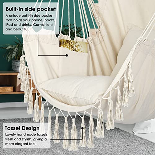 Large Macrame Hanging Hammock Chair with 2 Cushions, Max 500 Lbs V4661