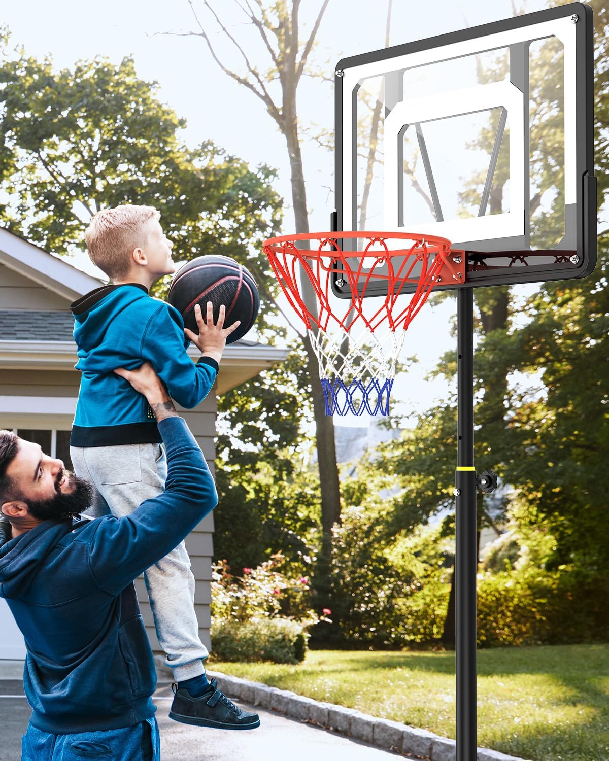 5-7FT Height Adjustable Basketball Hoop with 33 Inch Shatterproof Backboard and Stand Wheels W595083