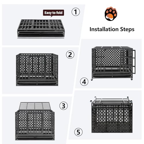 Heavy Duty Steel Dog Crate with Wheels and Removable Tray C327