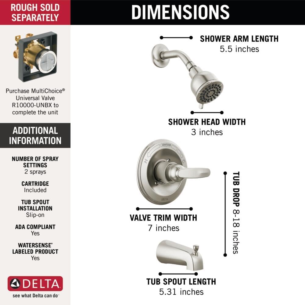 Brushed Nickel Shower Faucet Set with 2-Spray Shower Head, Tub and Shower Trim Kit V997955