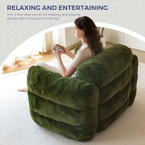 Green Oversized Fluffy Bean Bag Sofa V253199