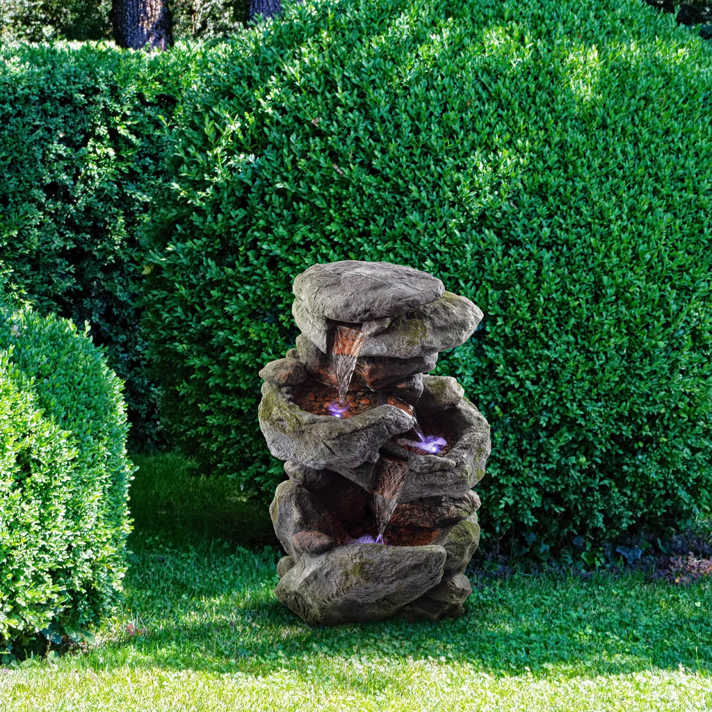 22" Outdoor 3-Tier Rock Tabletop Fountain Y23578