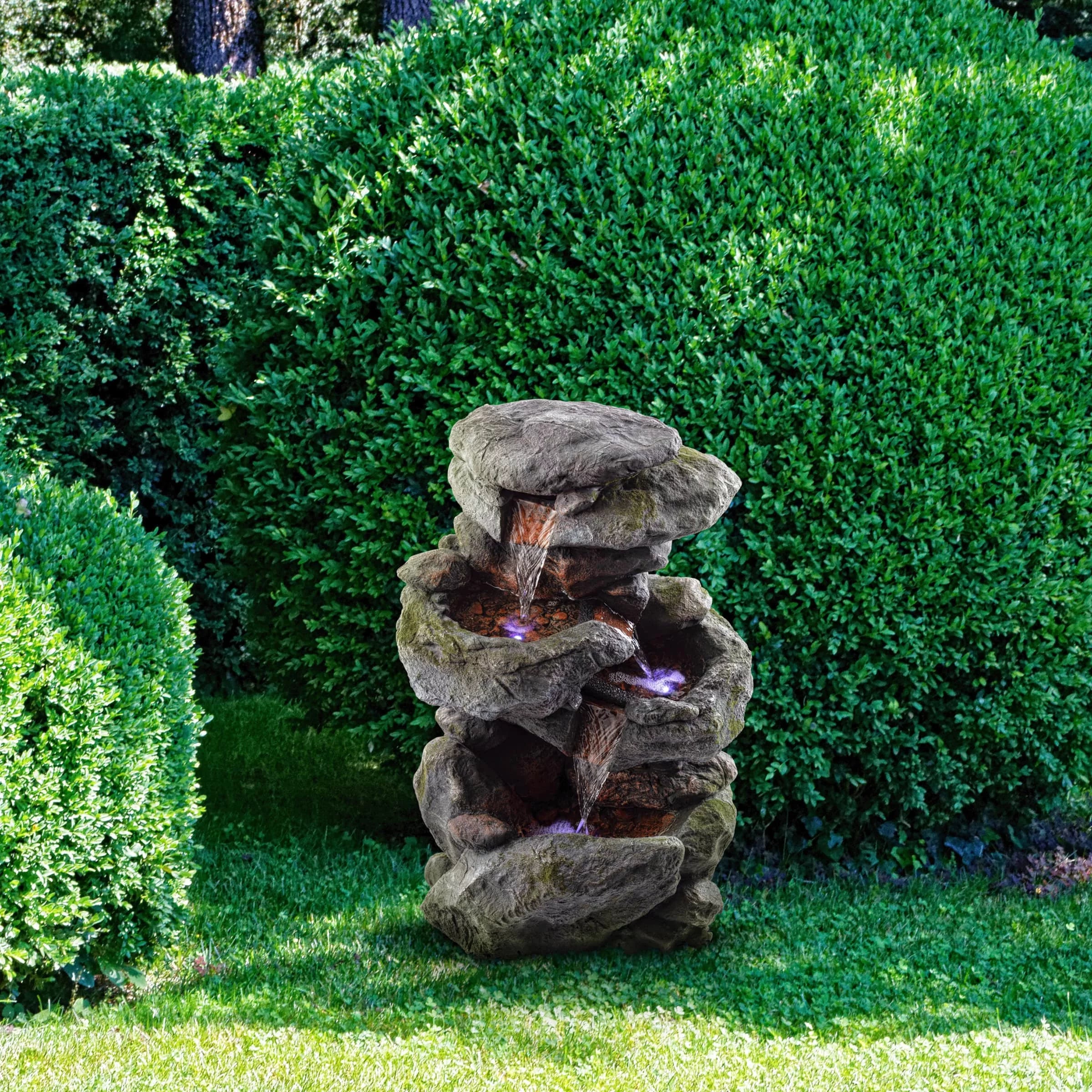 22" Outdoor 3-Tier Rock Tabletop Fountain Y23578