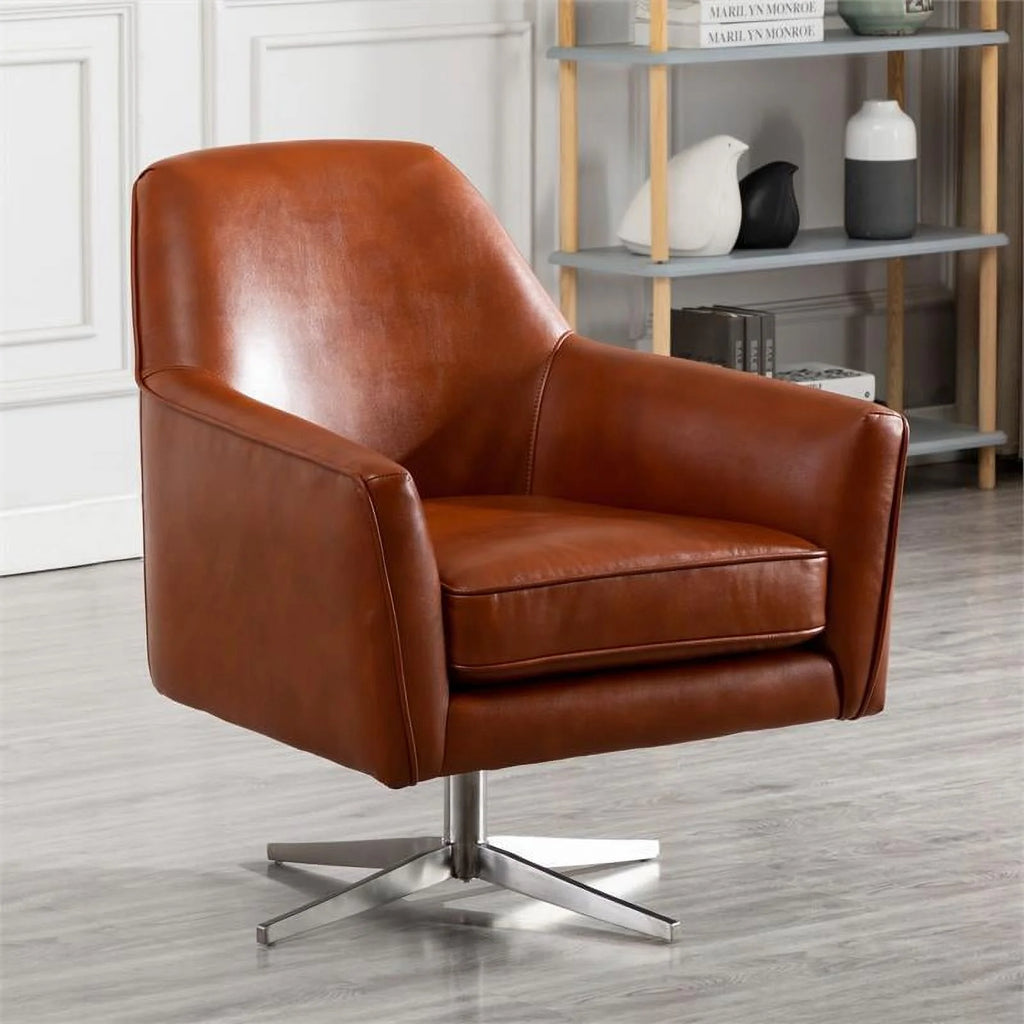 Caramel Brown Faux Leather Swivel Armchair C14026