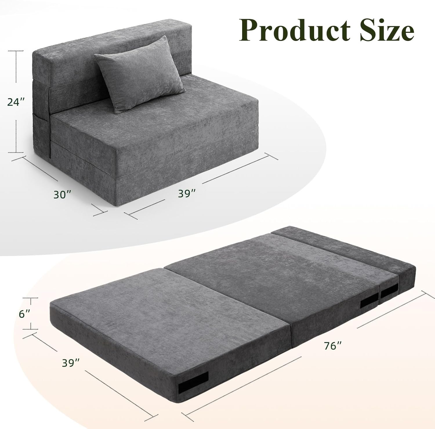 Gray Folding Sofa Bed with Pillow G156408