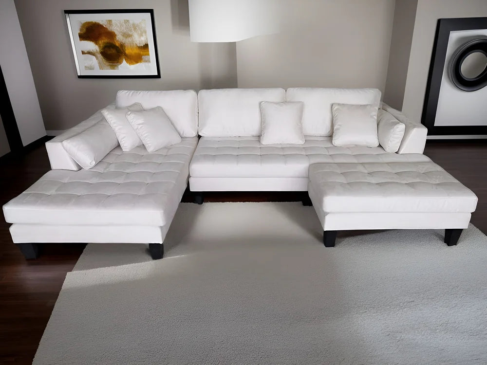 3pc Cream Microfiber Sectional Sofa Chaise Ottoman W1823