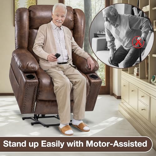 Light Brown Power Lift Recliner Chair with Heat and Massage R904038