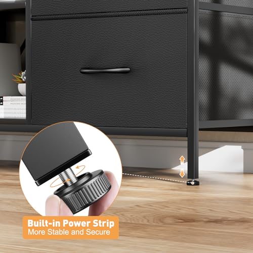 Black Wood Veins TV Stand with 4 Fabric Drawers L6681