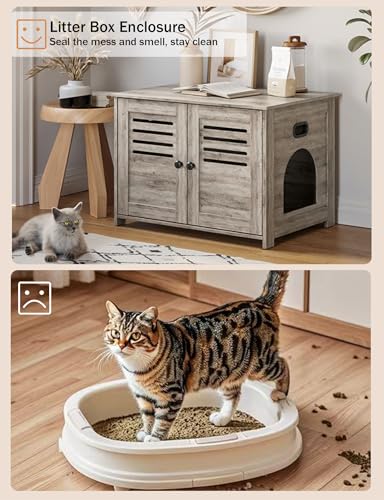 Espresso Wooden Litter Box Enclosure with Double Rooms, 47.2" L862