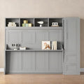 Gray Queen Size Murphy Bed with Desk Wardrobe Storage Shelf J158
