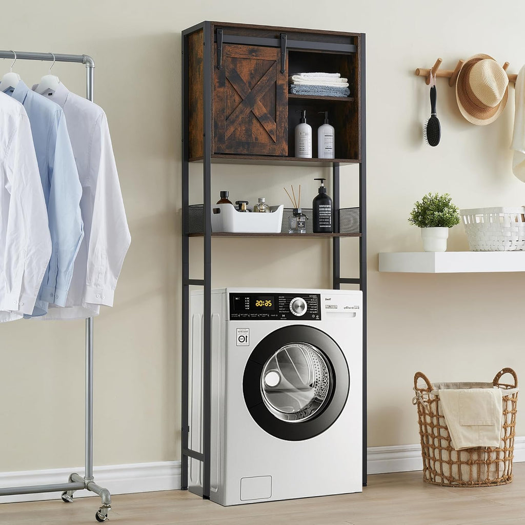 Rustic Brown Over The Toilet Storage Cabinet with Sliding Door and Adjustable Shelf U90337