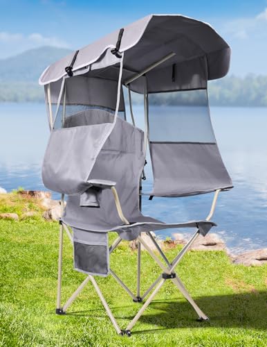 Folding Camping Chair with Canopy and Cup Holder T82380