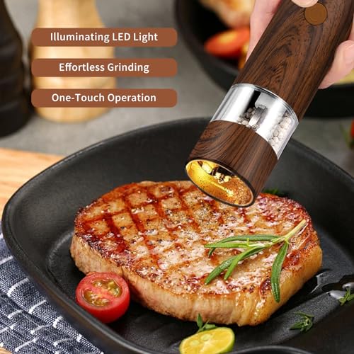 2 Pack Electric Salt and Pepper Grinder Set with LED Light W827428