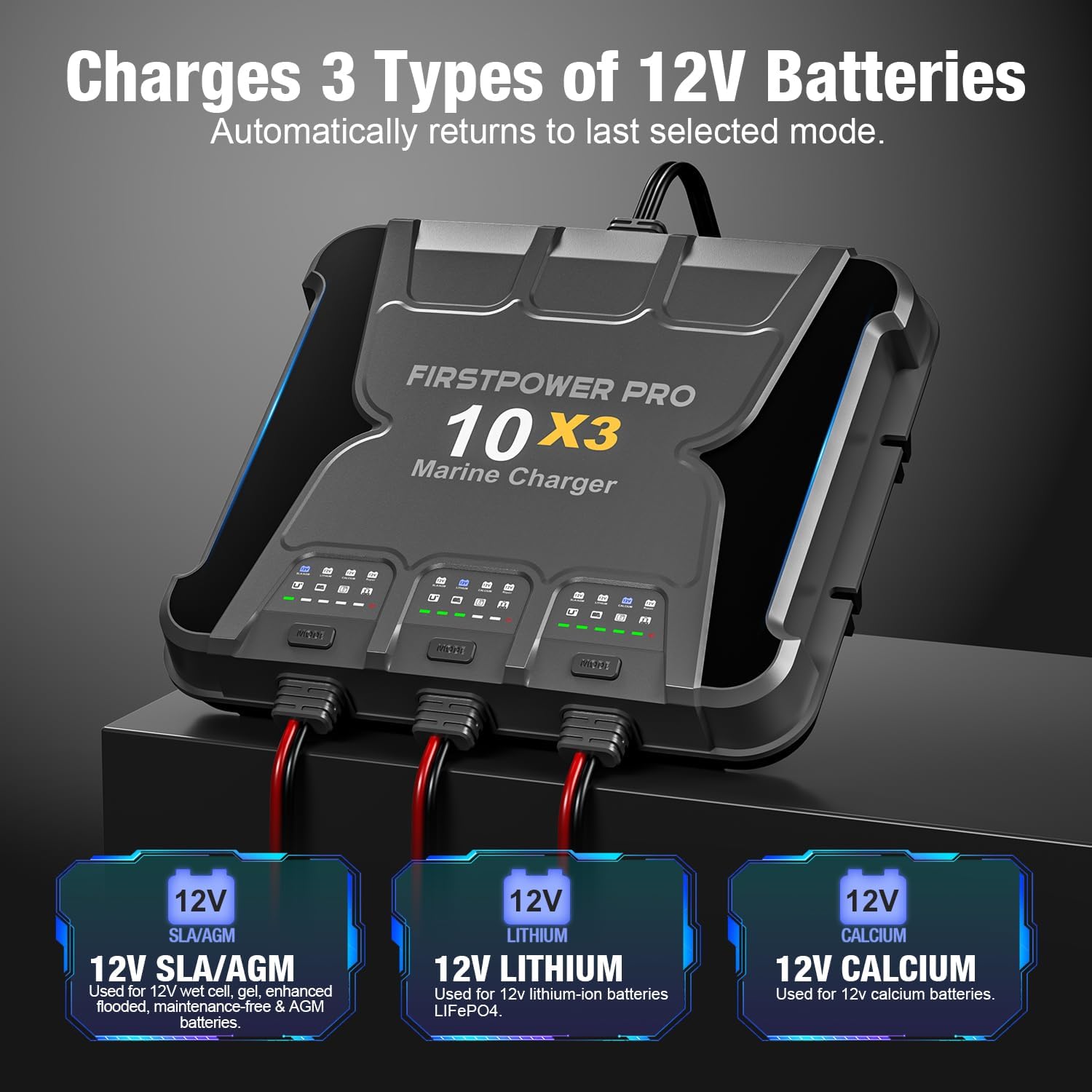 30A 12V Waterproof Onboard Battery Charger for SLA/AGM, Lithium, Calcium & Deep-Cycle Battery U33984