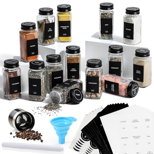 14 Pcs Glass Spice Jars with Shaker Lids and Airtight Metal Caps I201