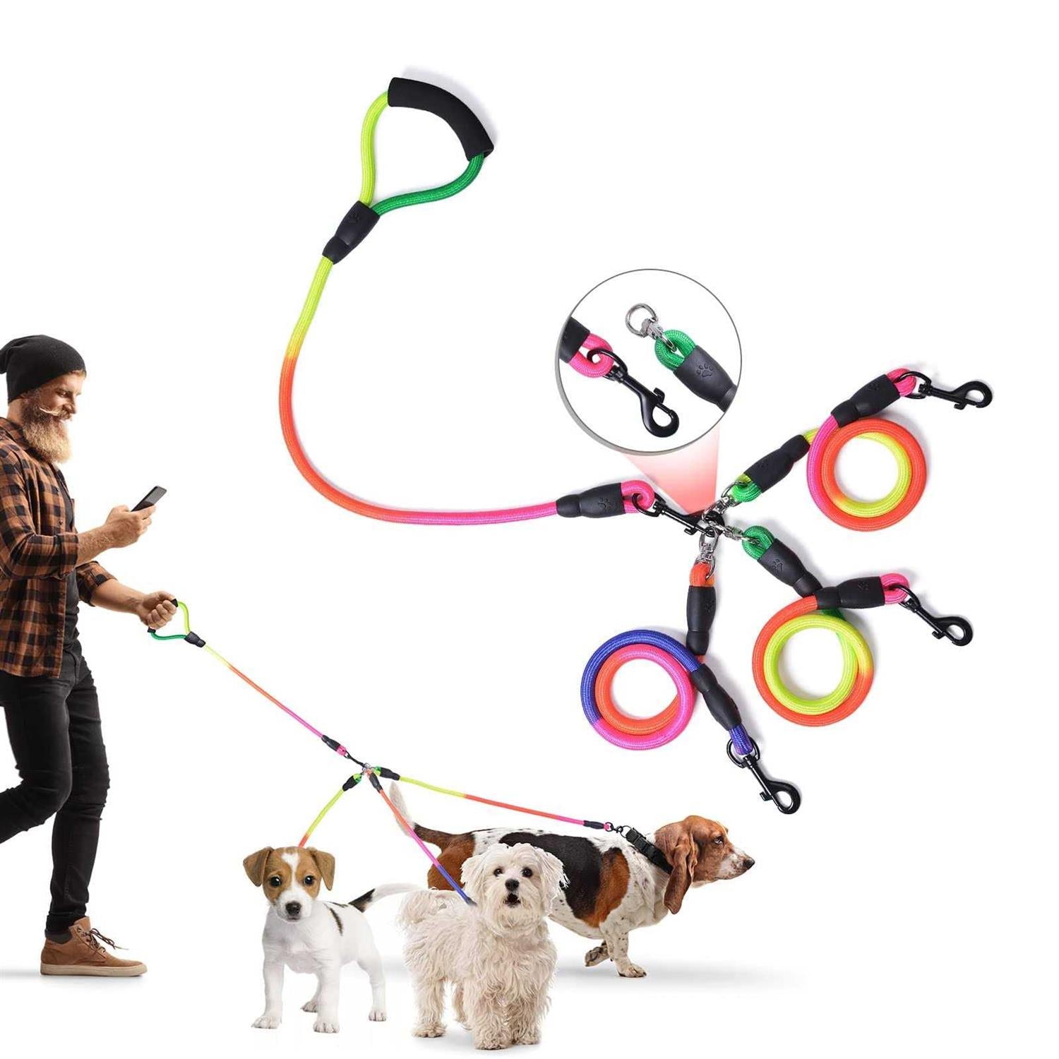 3 Way 75 Inch Detachable Dog Leash with Soft Padded Handle L9895