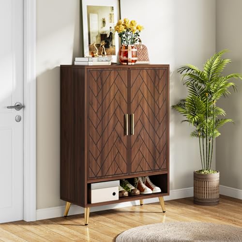 Walnut 6-Tier Shoe Cabinet with Doors P28775
