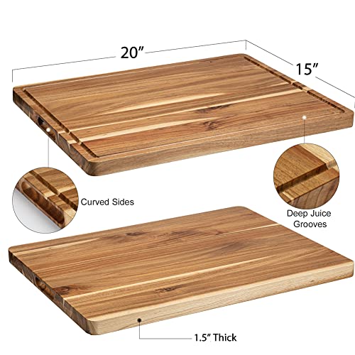 24x18 Inch Acacia Wood Cutting Board with Handle and Juice Groove T1675
