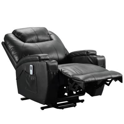 Black Faux Leather Power Lift Recliner with Heating and Massage C256725