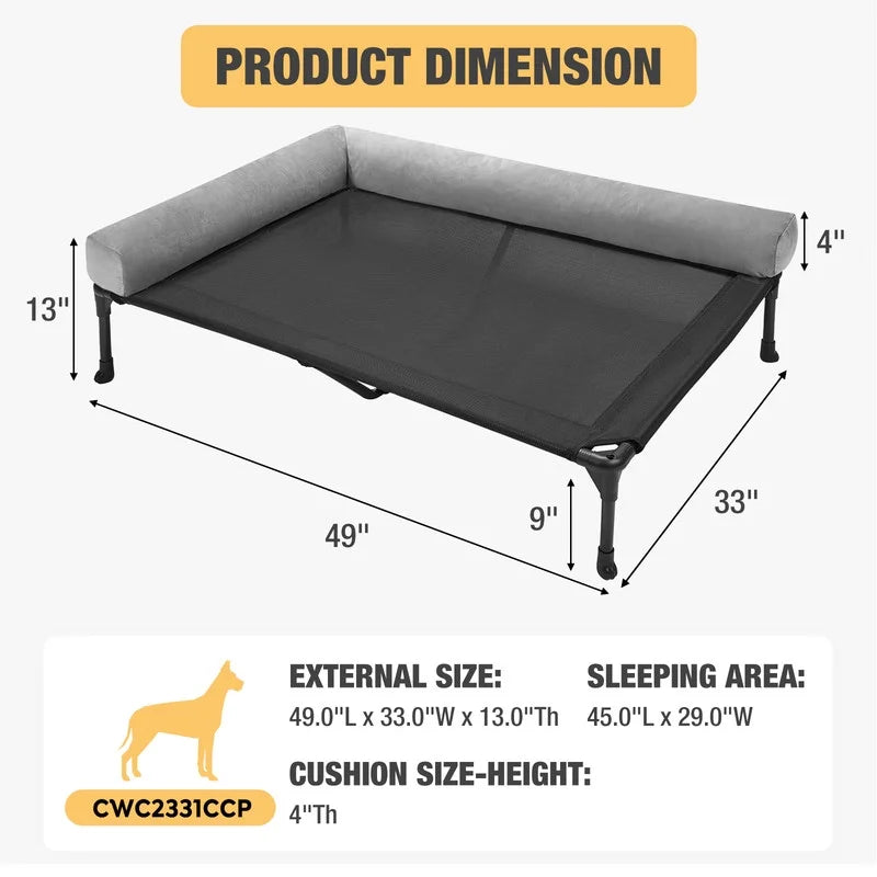 Black Elevated Dog Bed with Removable Bolster B934