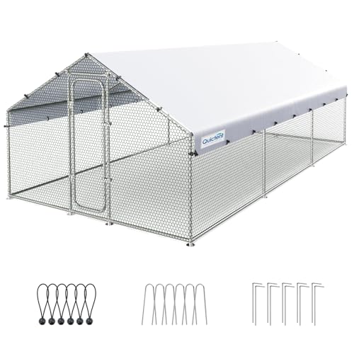 Large Metal Chicken Coop Run with Roosting Perch and Waterproof Roof Cover, 12x9x6.6FT Y487925