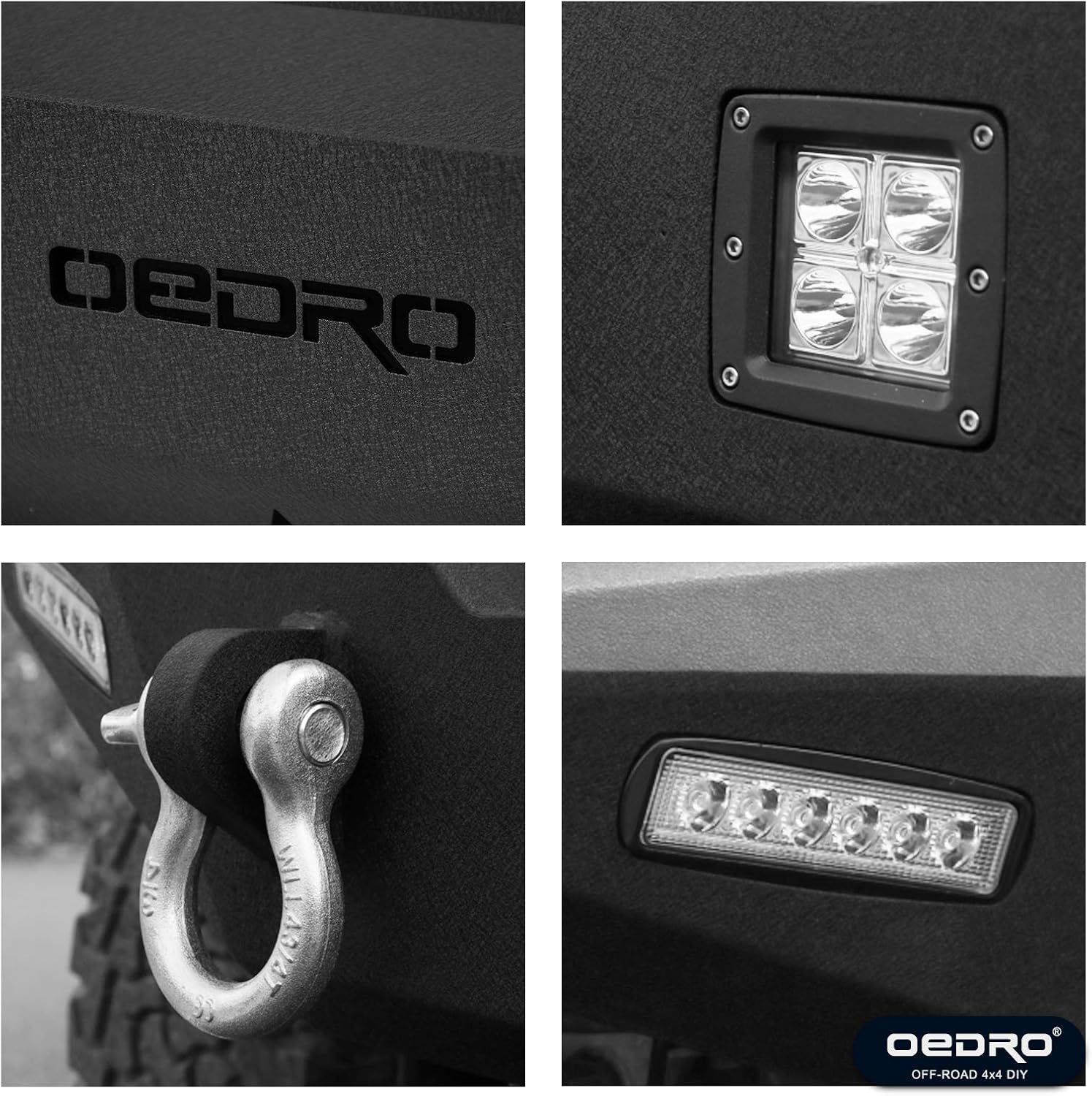Front Bumper with Winch Plate Mounting & 4 x LED Lights & 2 x D-Rings Z6844