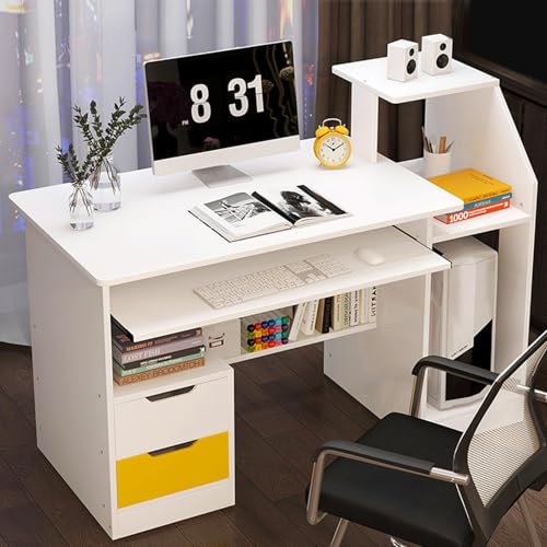 Small Computer Office Desk with 2 Drawers and 3 Hutch Shelves Writing Desk J994172