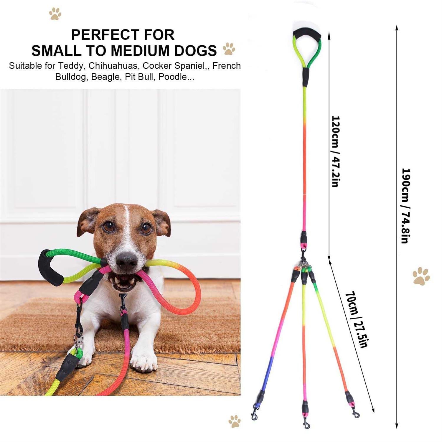 3 Way 75 Inch Detachable Dog Leash with Soft Padded Handle L9895