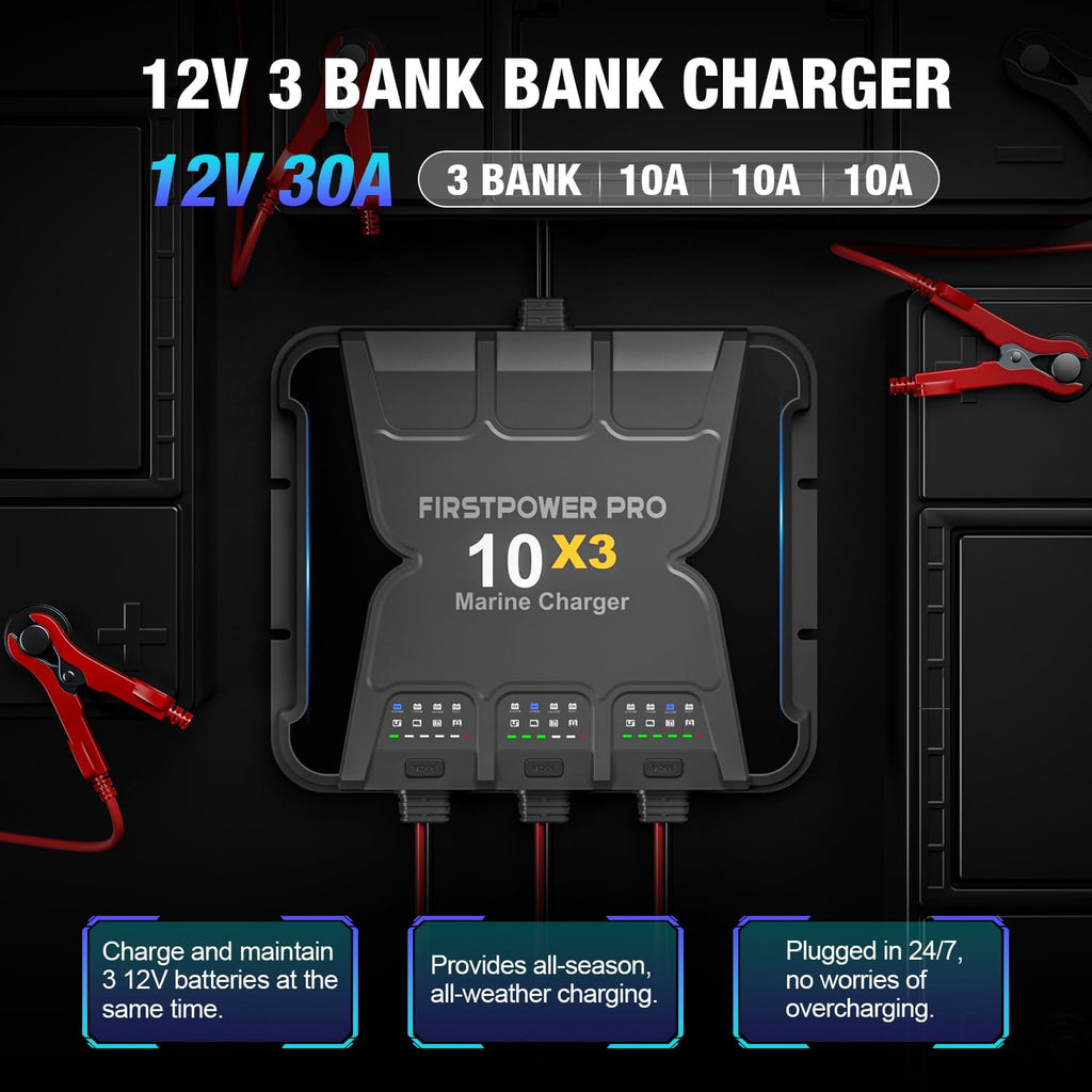 30A 12V Waterproof Onboard Battery Charger for SLA/AGM, Lithium, Calcium & Deep-Cycle Battery U33984