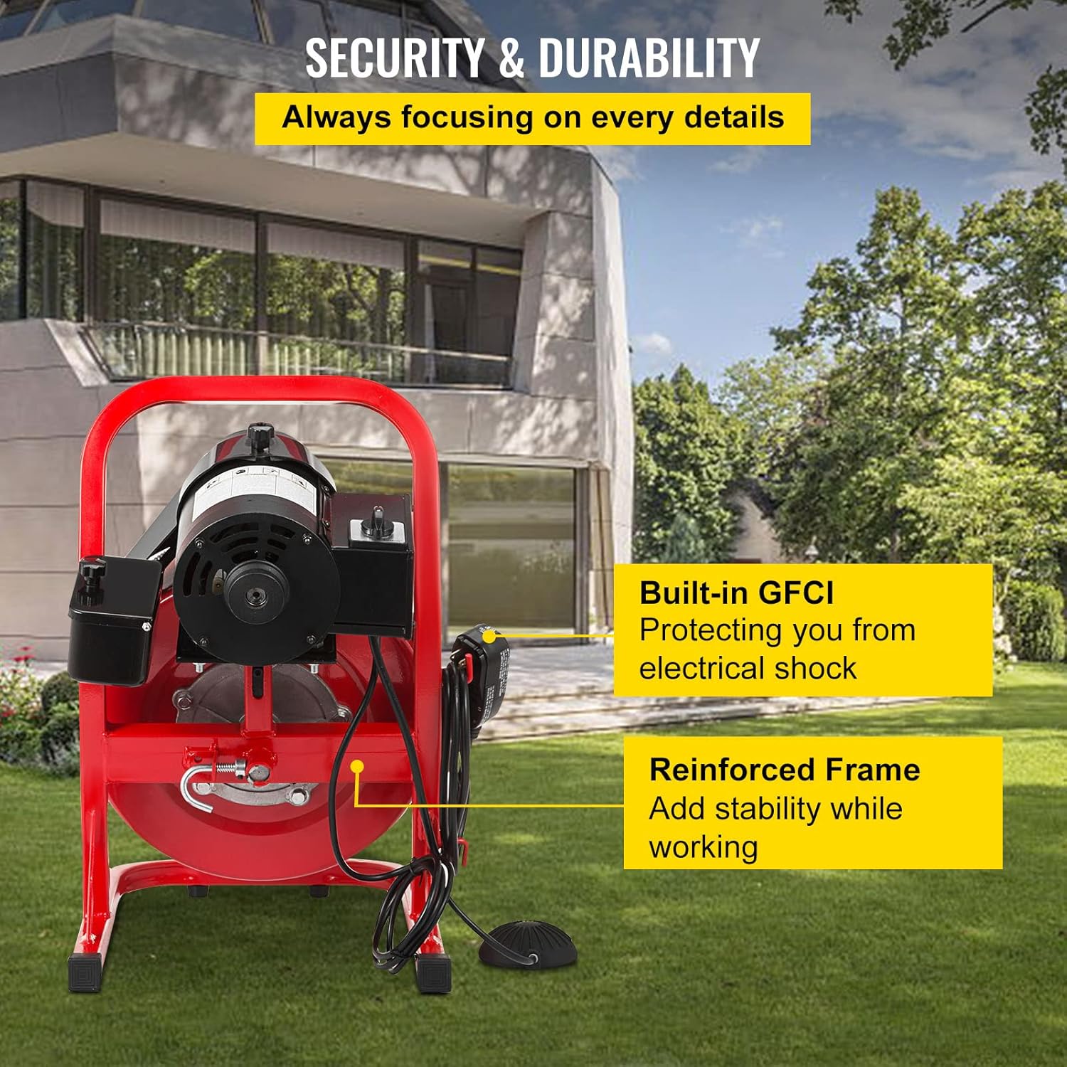 50 Ft x 3/8 Inch 250W Portable Electric Drain Auger with Cutters Glove K75430