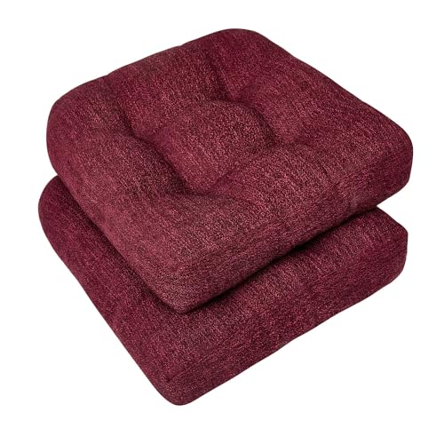 Burgundy 4 Pack Tufted Memory Foam Chair Cushions 17"x17"x4" K468544