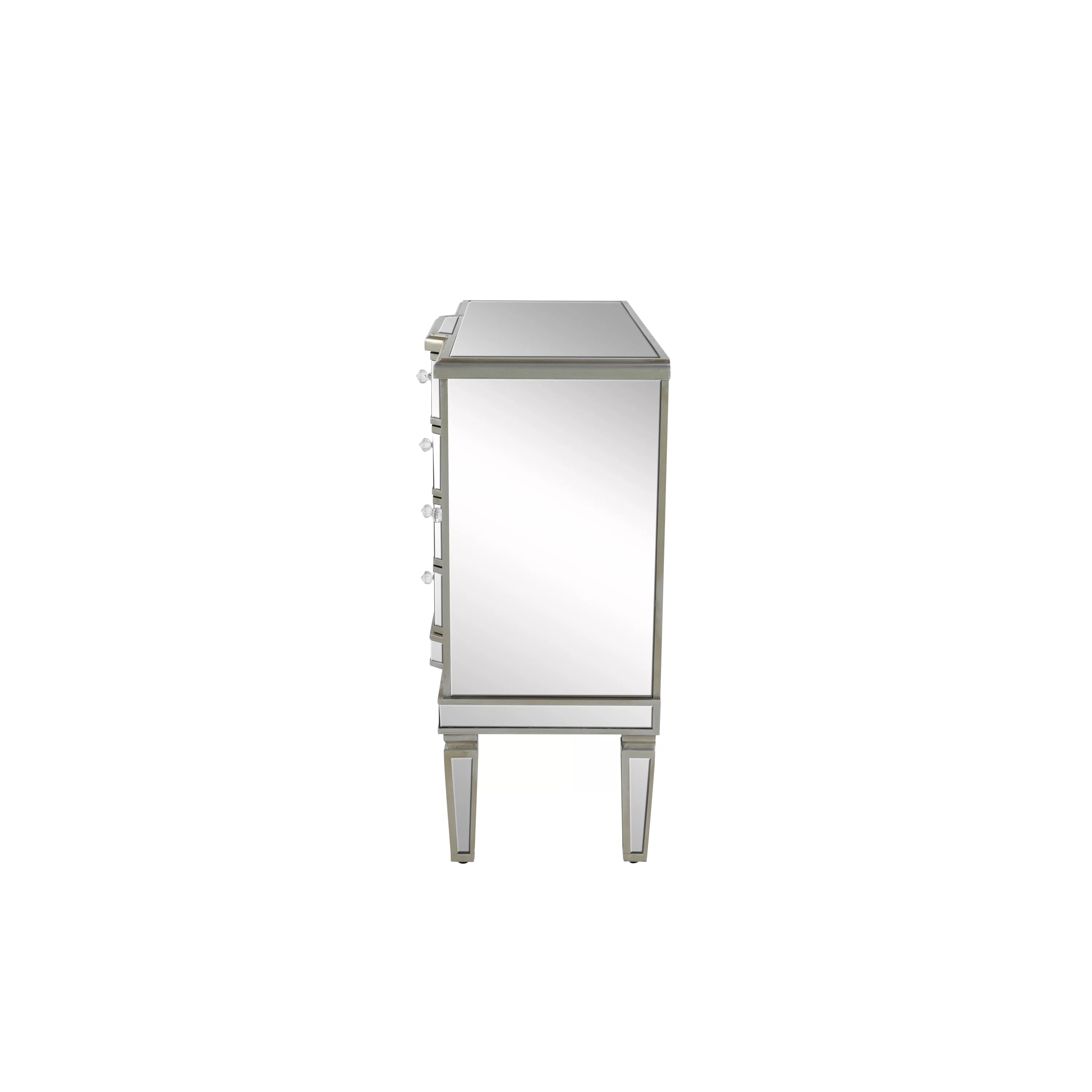 Silver Wood Mirrored Panel 4 Drawers 2 Shelves 2 Doors Buffet T48421