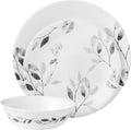 12-Piece Vitrelle Misty Leaves Chip and Break Resistant Dinner Set, Grey X54774