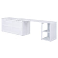 White Queen Size Solid Pine Wood Murphy Bed with Desk and Storage Shelves A102456