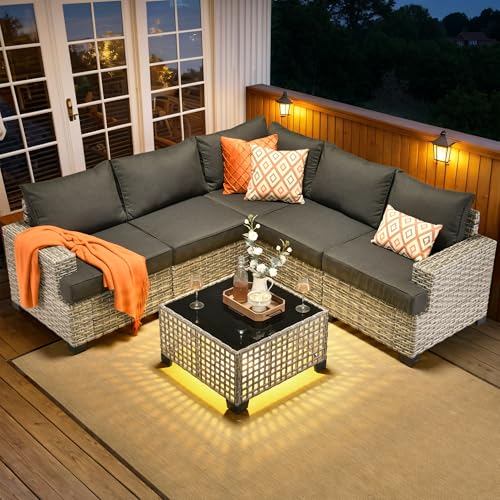 Navy Blue 7 Piece Rattan Wicker Patio Sectional Sofa Set Y28548