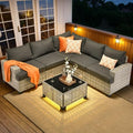 Navy Blue 7 Piece Rattan Wicker Patio Sectional Sofa Set Y28548