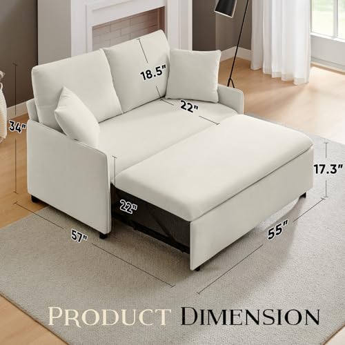 Beige 3-in-1 Convertible Sleeper Sofa Bed with Chenille W765679
