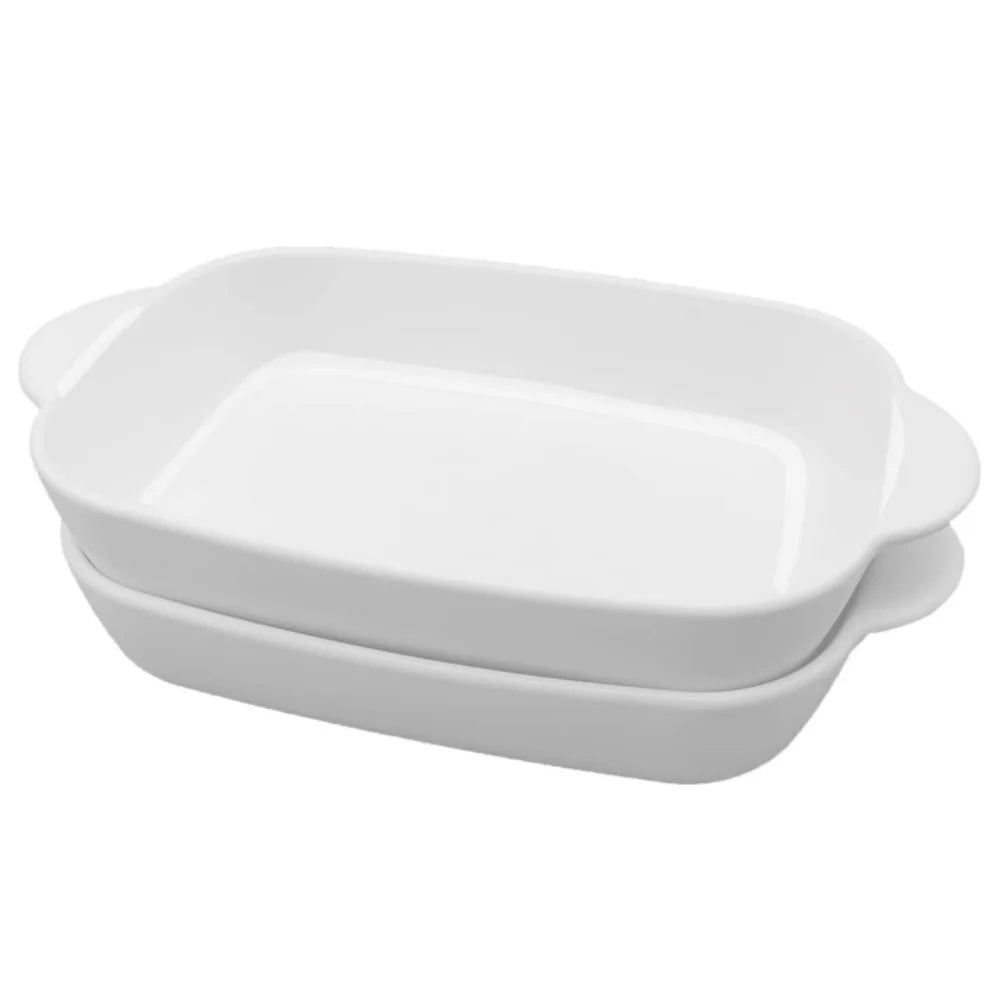 White 2 Pcs Rectangular Ceramic Baking Dish Set J22001