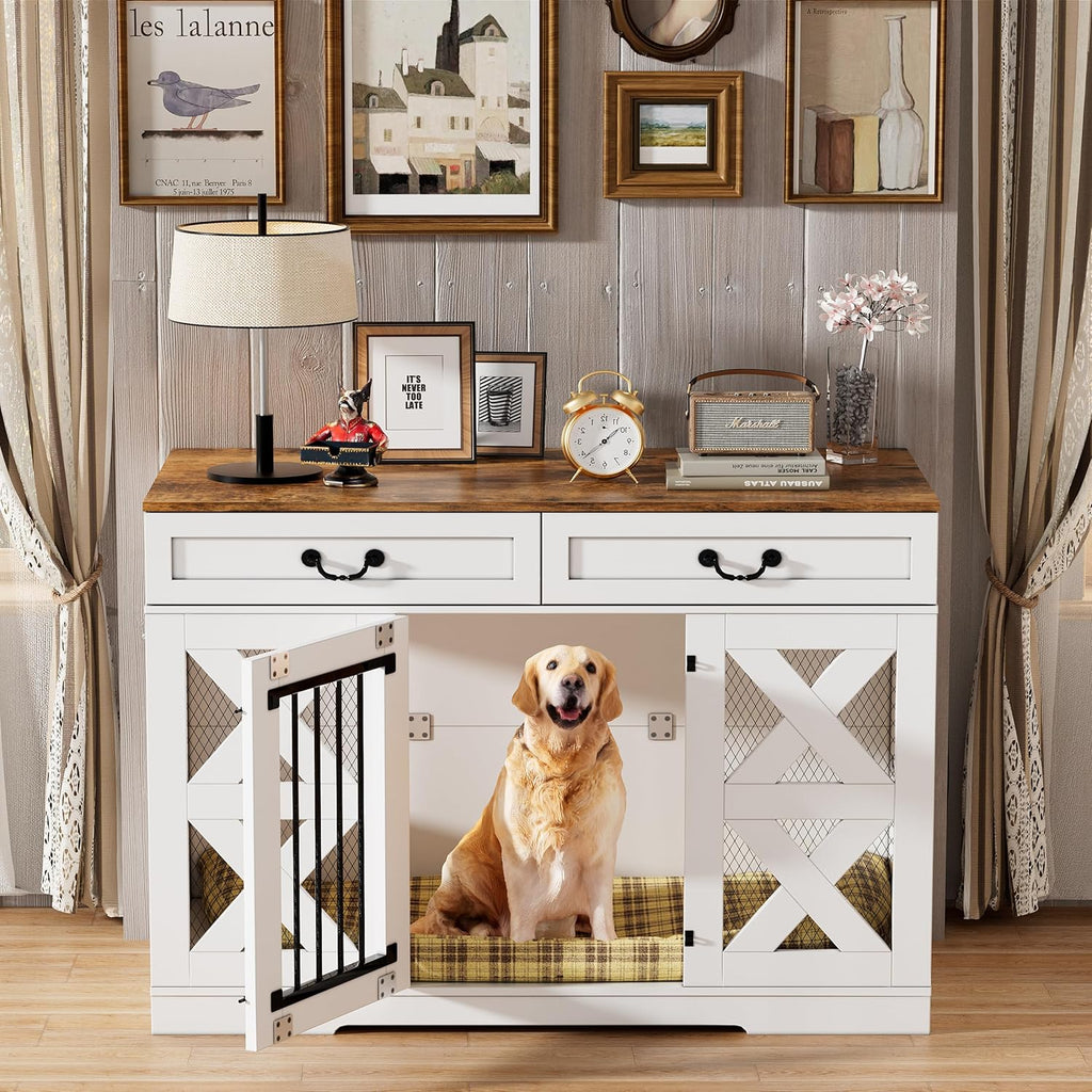 Large Dog Crate with Drawers Storage and Locks Z919408