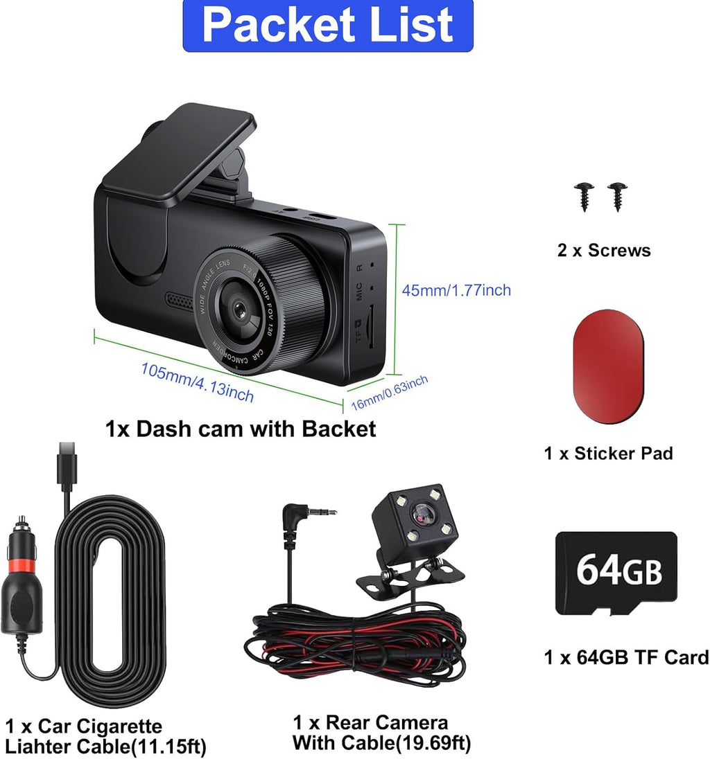 3 Channel 1080P Dash Cam with 64GB Card D536083