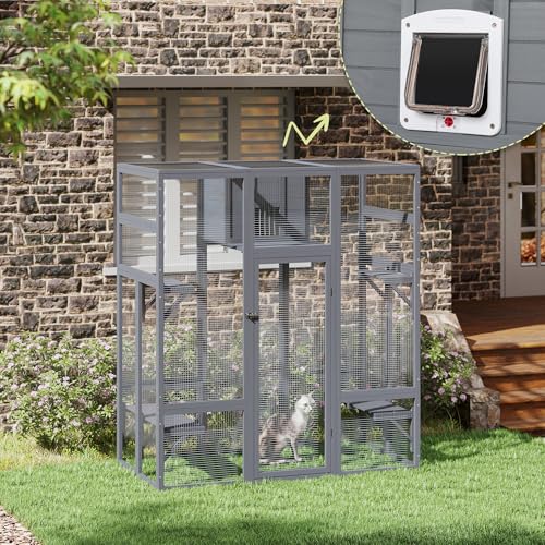 70 Inches Large Wooden Catio Outdoor Cat Enclosure with Waterproof Roof B777749