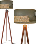 Wood Tripod Floor Lamp Linen Lampshade Dimmable Tall Lamp J721535