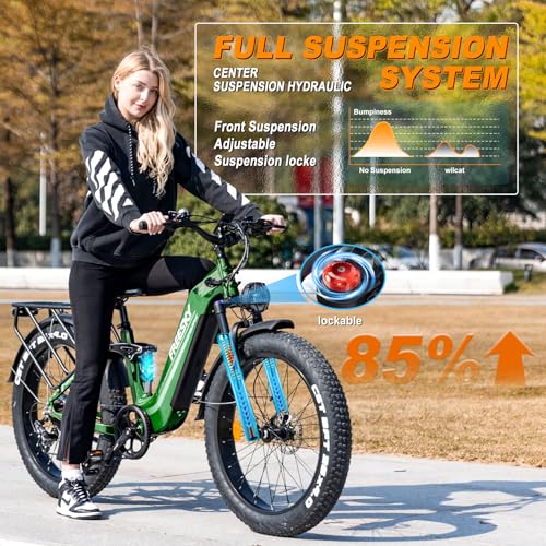 Electric Bike 1600W 48V 20 AH 26'' Fat Tire Full Suspension T455