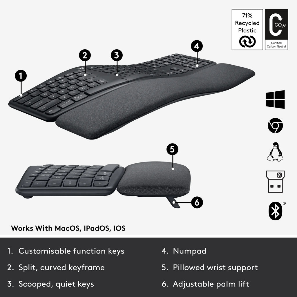 Graphite Ergonomic Split Keyboard with Wrist Rest F125996