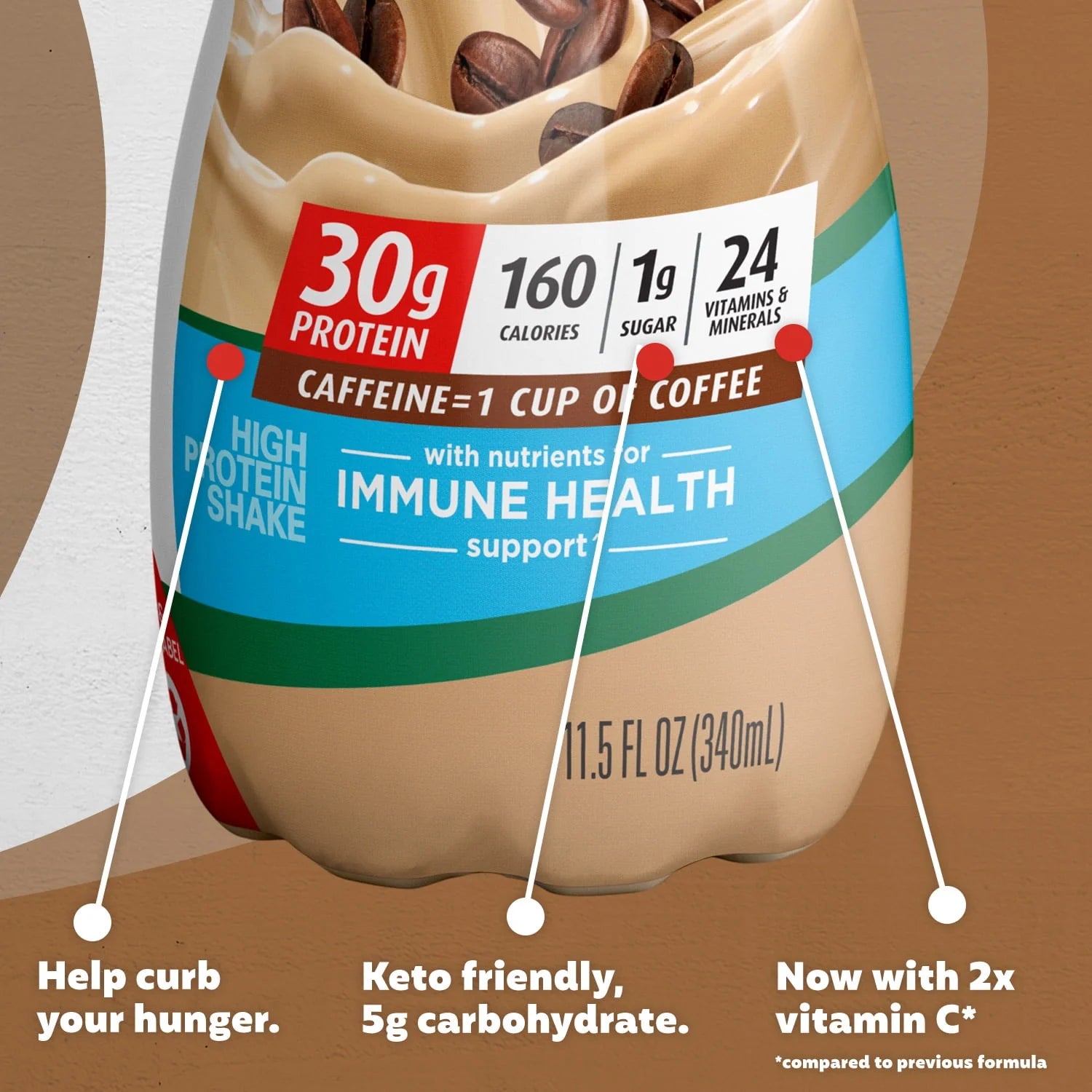 Cafe Latte Protein Shake, 30g Protein, 11.5 fl oz, 12 Ct A777404